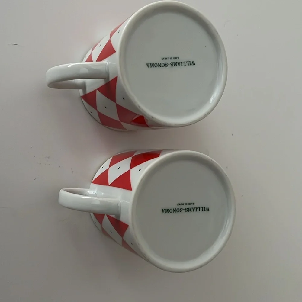 Williams Sonoma Porcelain Harlequin Red Diamond Mugs Set of 2